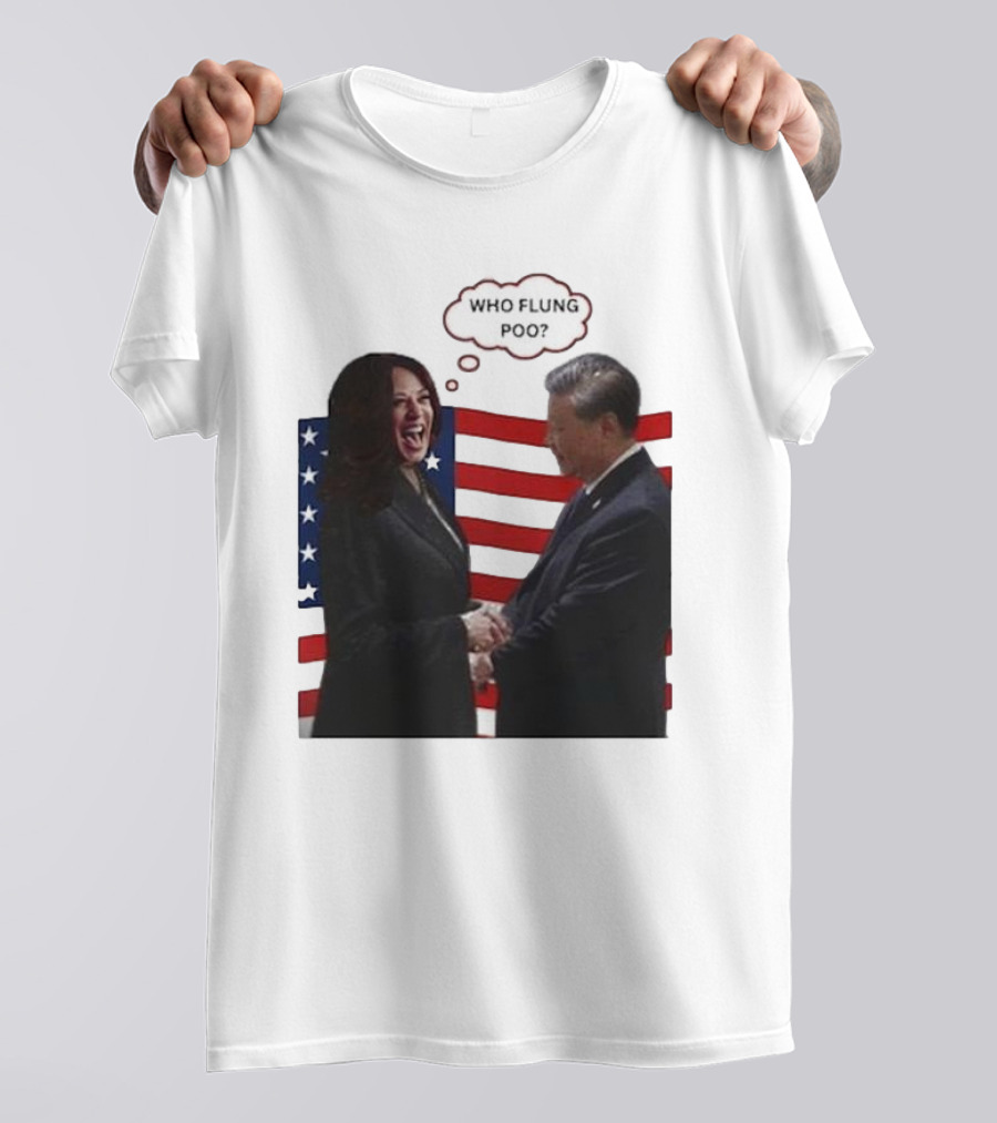Kamala And Xi Jinping Handshake Who Flung Poo American Flag T-Shirt