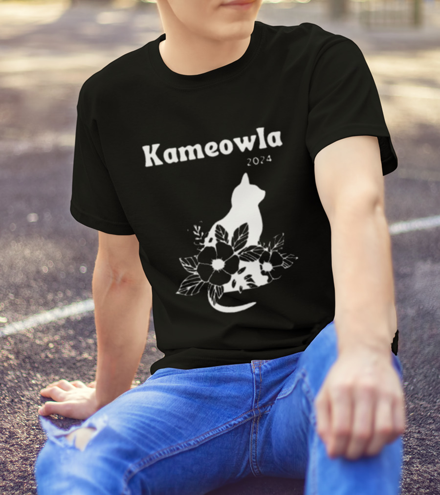 Kameowla 2024 Cat With Floral T-Shirt