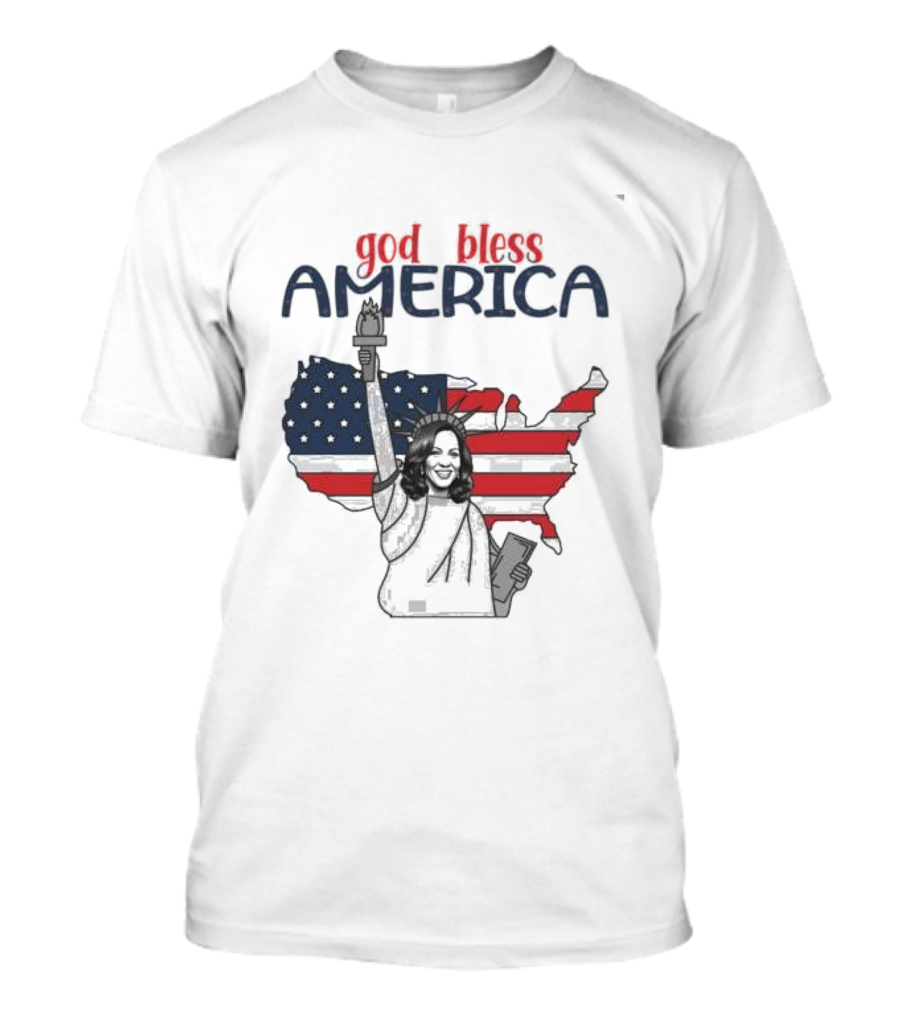 God Bless America Harris Statue Of Liberty America Map T-Shirt