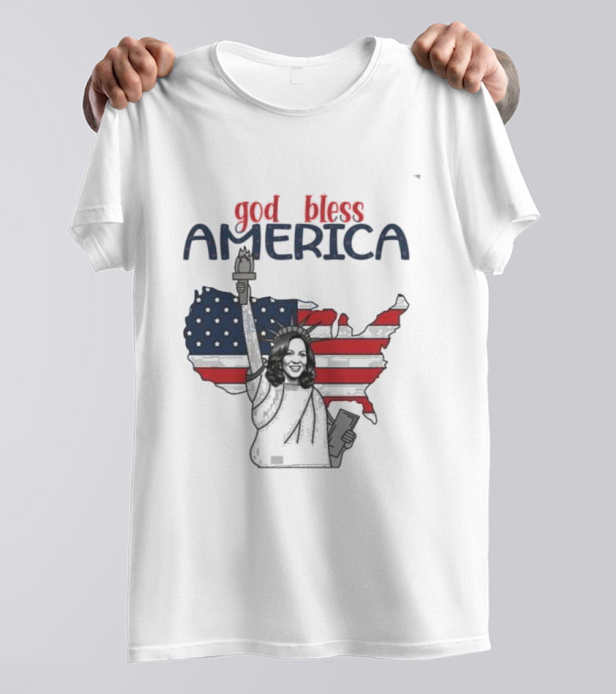 God Bless America Harris Statue Of Liberty America Map T-Shirt