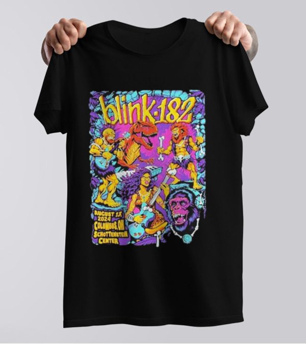 Blink 182 August 13 2024 Columbus OH Schottenstein Center Dinosaur Lion Gorilla Concert T-Shirt