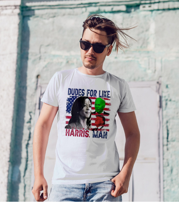 Dudes For Like Harris, Man Biden And Donald Trump USA Flag T-Shirt