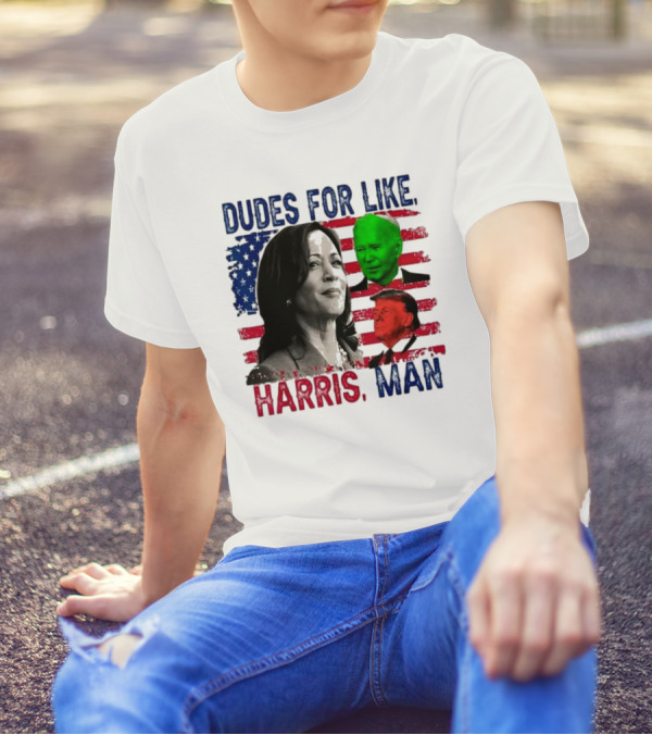 Dudes For Like Harris, Man Biden And Donald Trump USA Flag T-Shirt