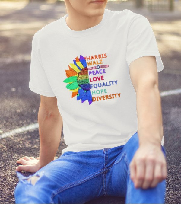 Harris Walz 2024 Peace Love Equality Hope Diversity USA T-Shirt
