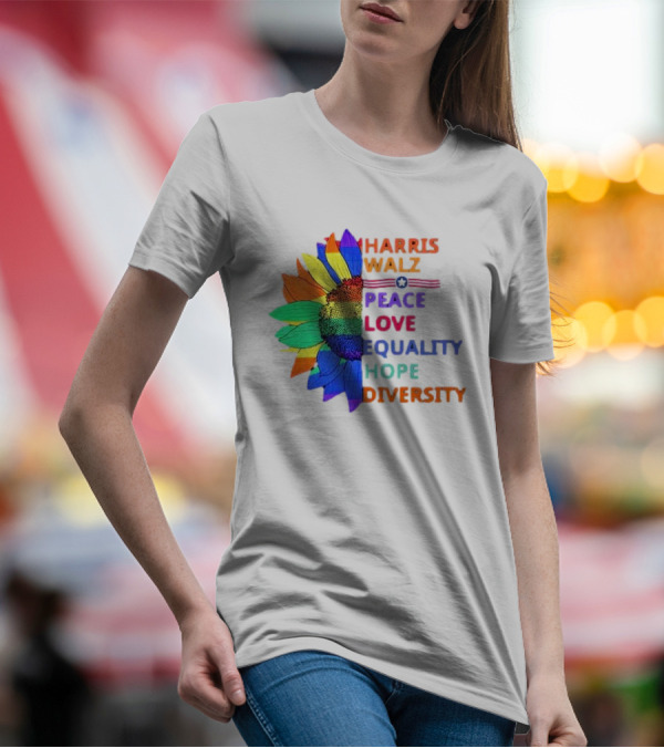 Harris Walz 2024 Peace Love Equality Hope Diversity USA T-Shirt