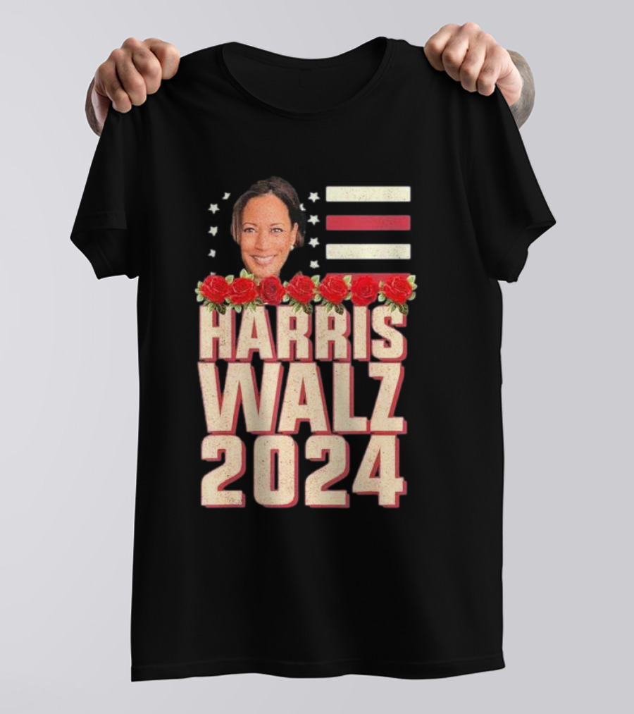 Harris Walz 2024 Campaign Stars Stripes Roses T-Shirt
