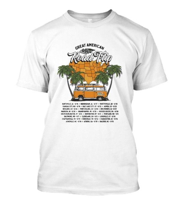The 502s Across America 2024 Summer Tour Palm Trees And Bus Journey T-Shirt