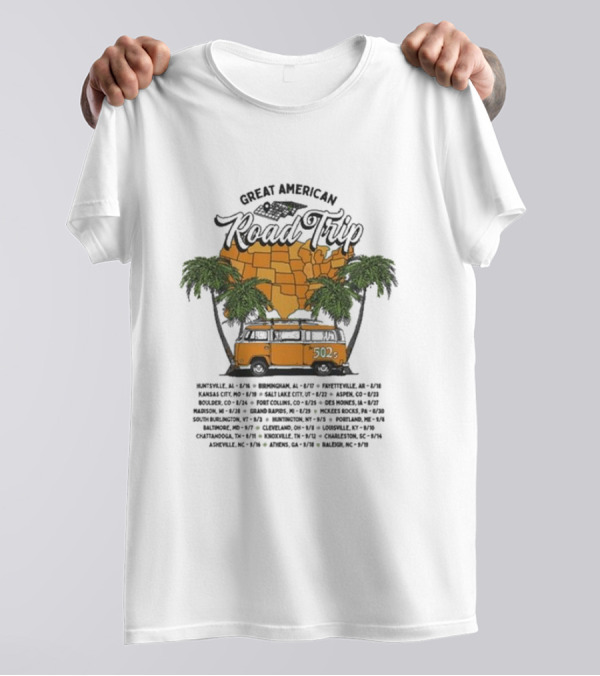 The 502s Across America 2024 Summer Tour Palm Trees And Bus Journey T-Shirt