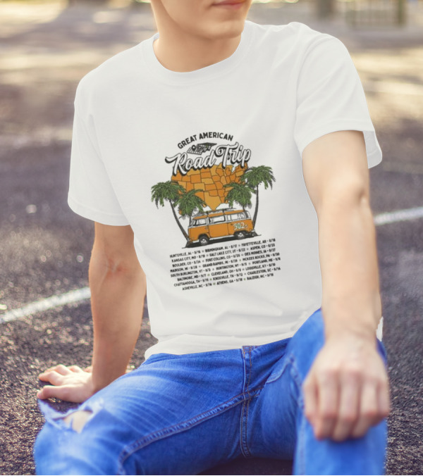 The 502s Across America 2024 Summer Tour Palm Trees And Bus Journey T-Shirt