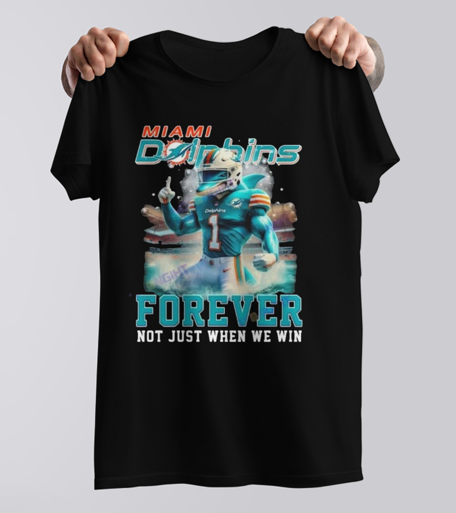 Miami Dolphins Forever Not Just When We Win 2024 Mascot Stadium Background T-Shirt