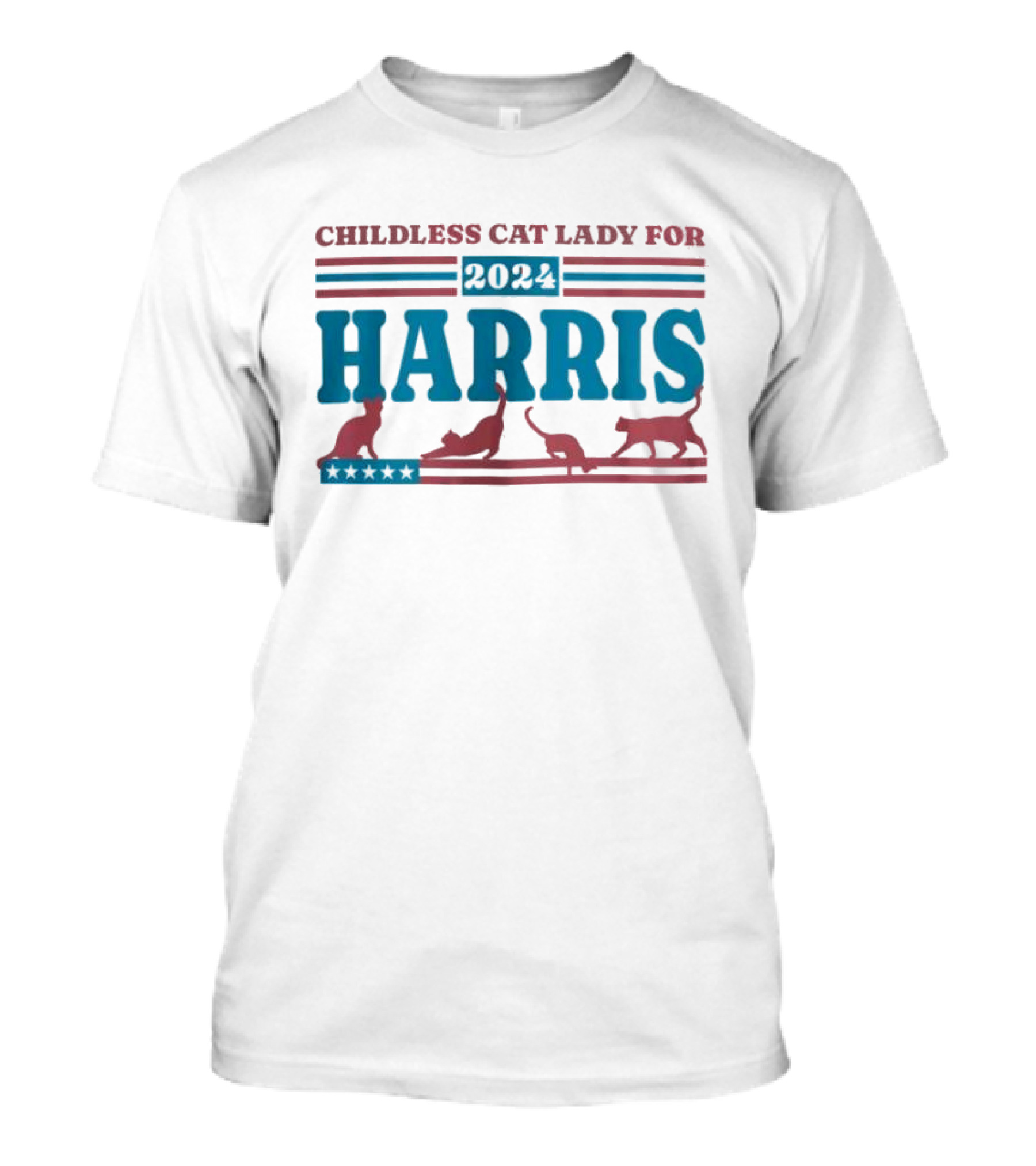 Childless Cat Lady For Harris 2024 With Cats And Stars T-Shirt