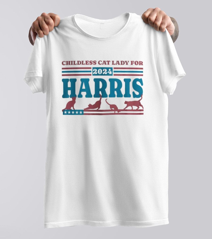 Childless Cat Lady For Harris 2024 With Cats And Stars T-Shirt
