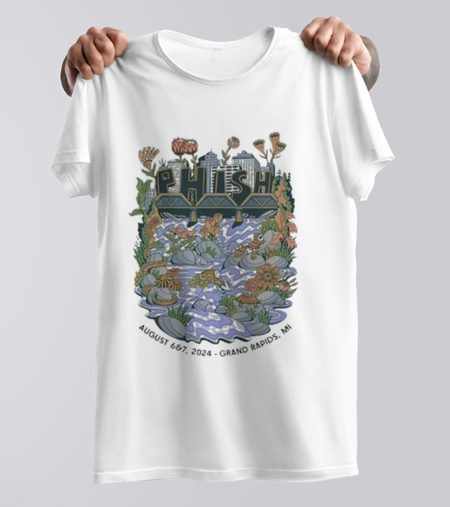 Phish Tour Grand Rapids MI August 6-7 2024 Psychedelic Floral Skyline T-Shirt