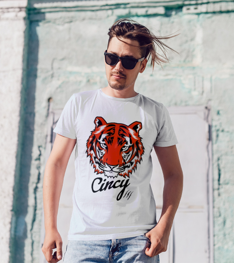 Cincy Tiger Head Bold Orange Black Face T-Shirt