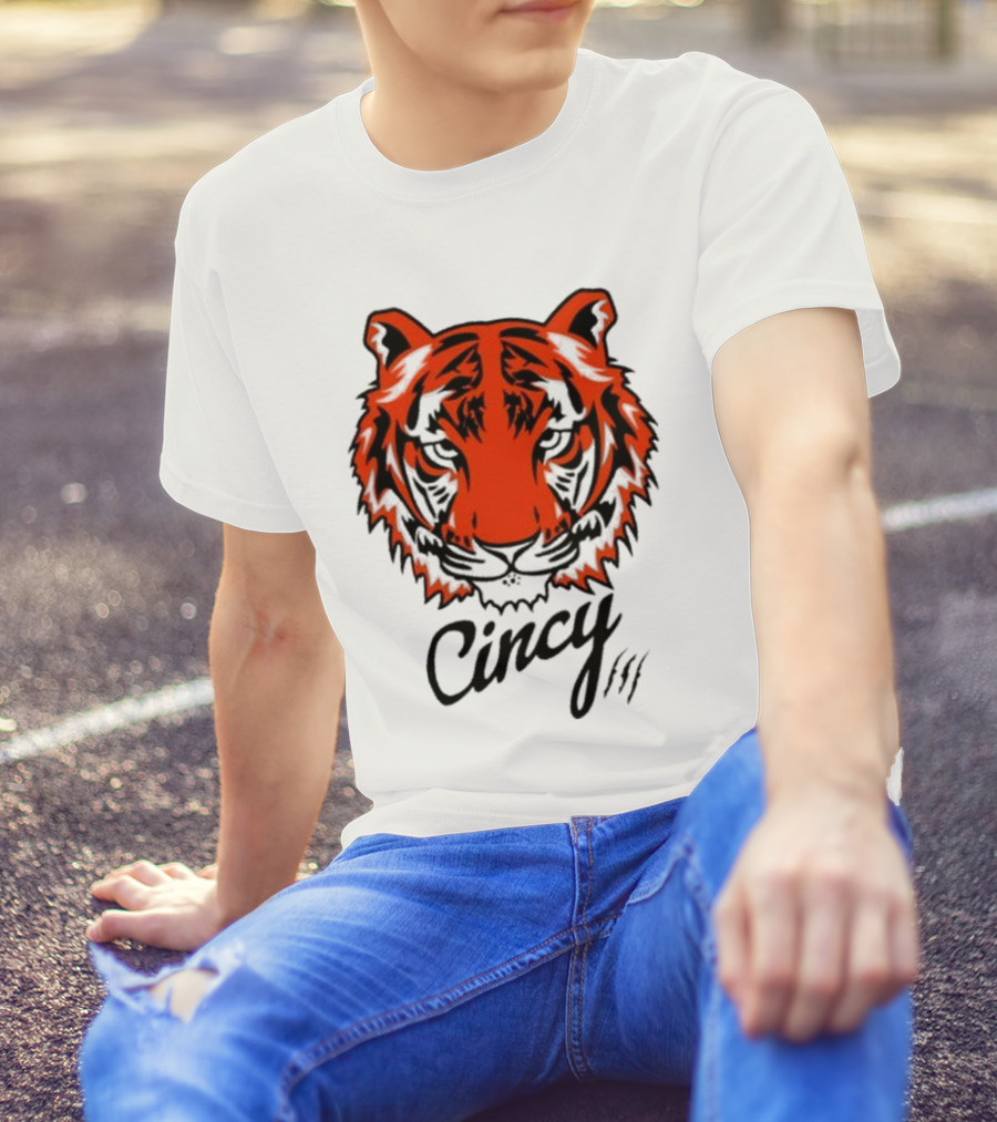 Cincy Tiger Head Bold Orange Black Face T-Shirt