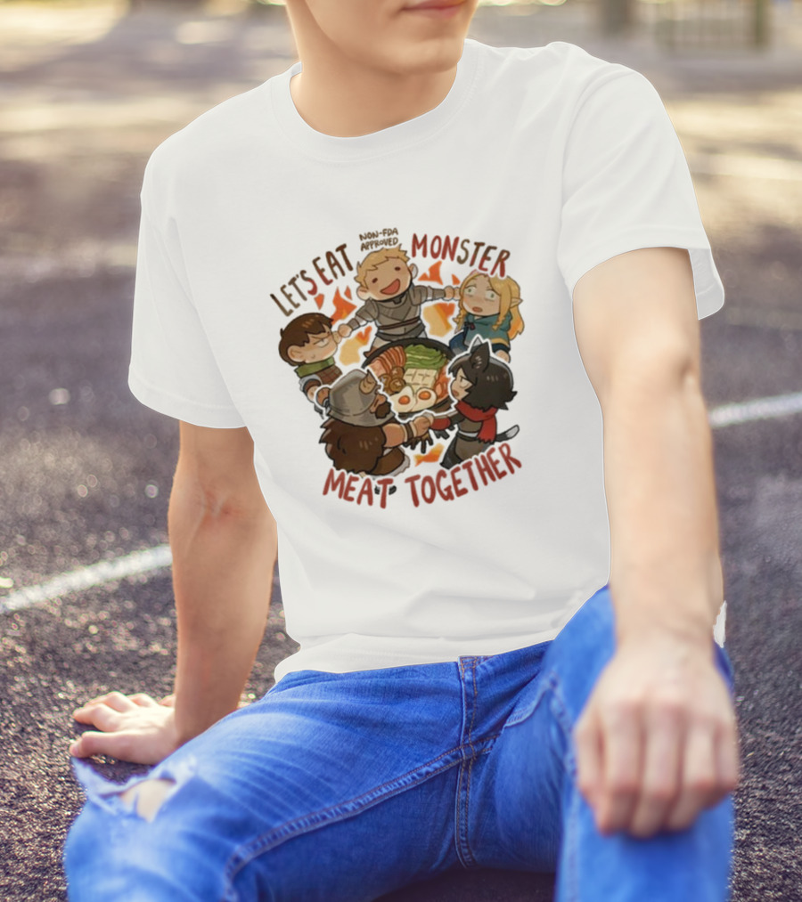 Let’s Eat Monster Meat Together Non-FDA Approved Dungeon Meshi Characters Enjoying Feast T-Shirt