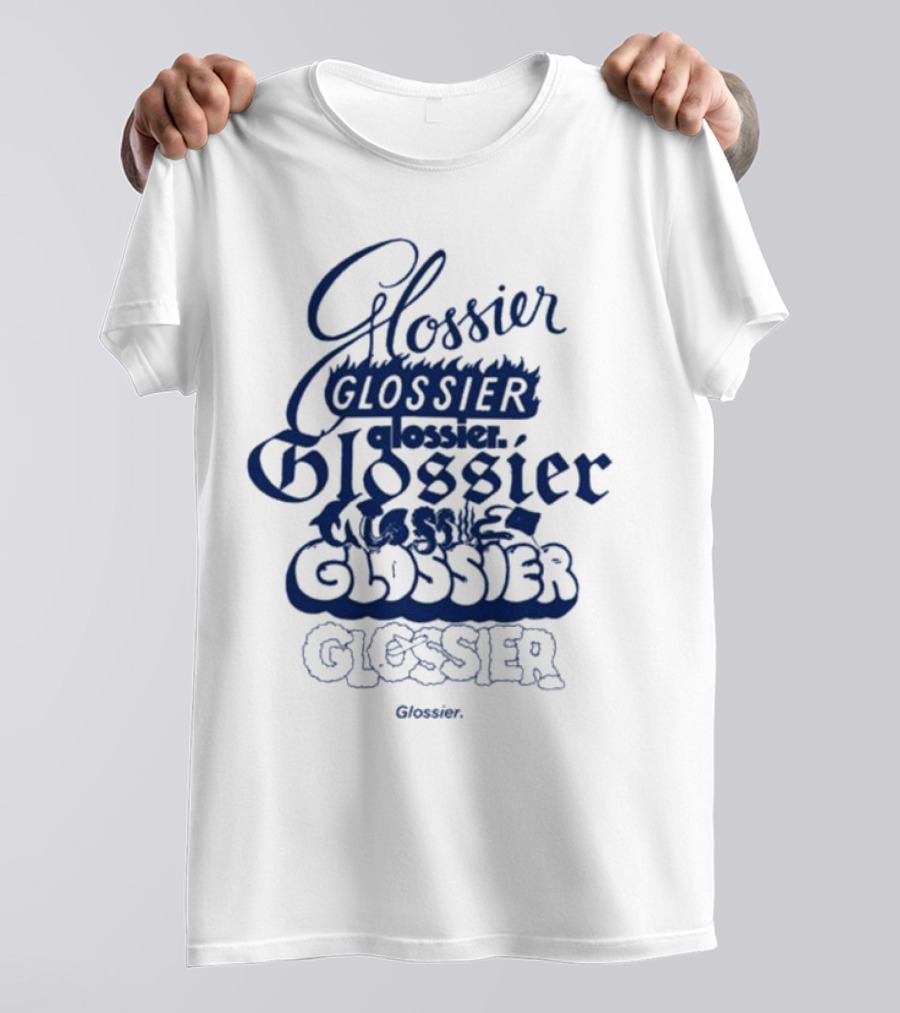 Glossier Multistyle Text Design With Repeated Glossier Branding T-Shirt