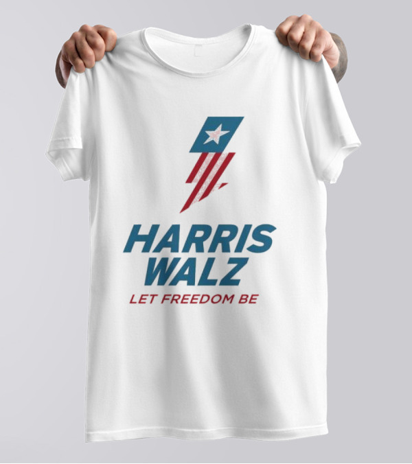 Harris Walz Let Freedom Be Star And Stripes Lightning Flag T-Shirt