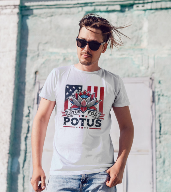 Kamala Harris Namaste Lotus For POTUS Madame President American Flag T-Shirt