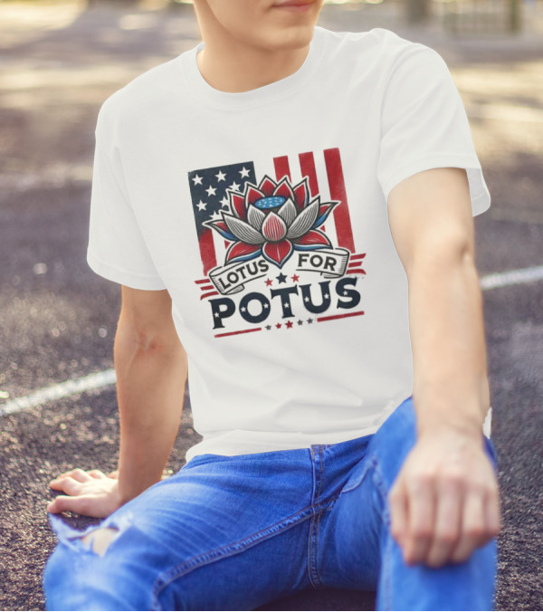 Kamala Harris Namaste Lotus For POTUS Madame President American Flag T-Shirt