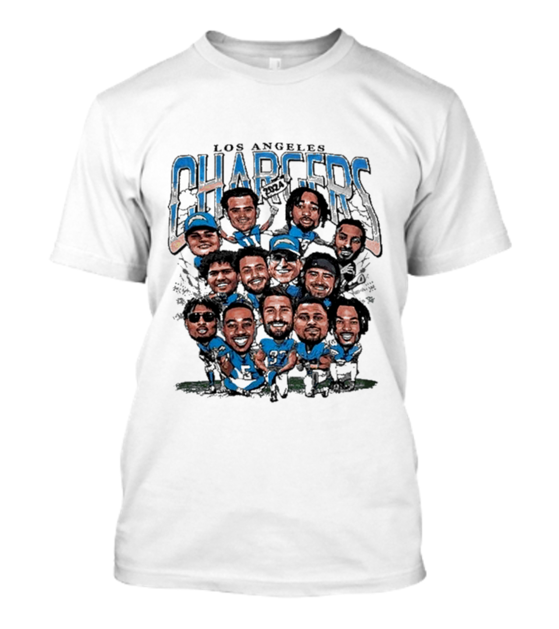 Los Angeles Chargers 2024 Football Team Caricature Players T-Shirt