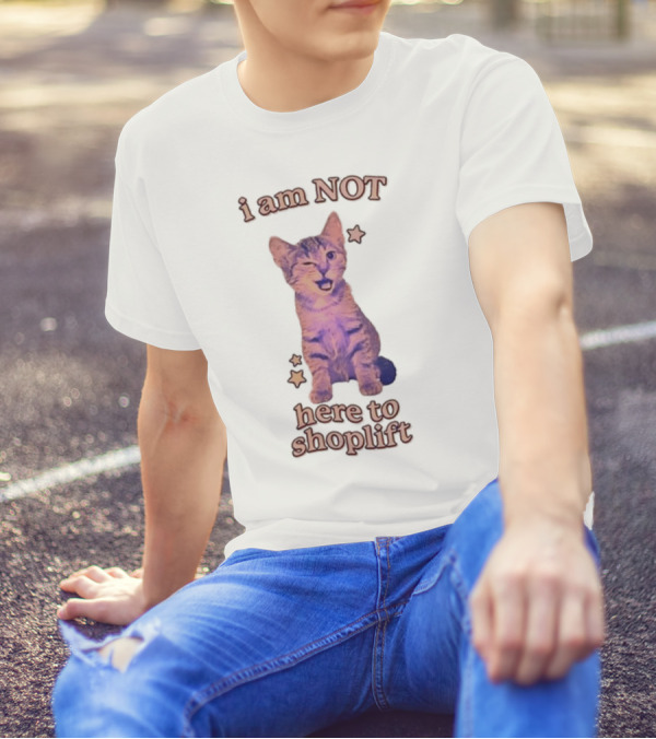 Gotfunny I Am Not Here To Shoplift Winking Cat With Stars T-Shirt