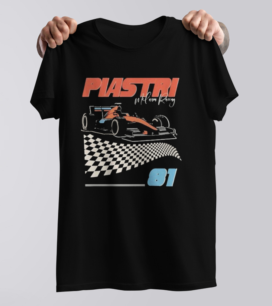 Piastri McLaren Racing Retro 81 Racing Car Checkerboard T-Shirt