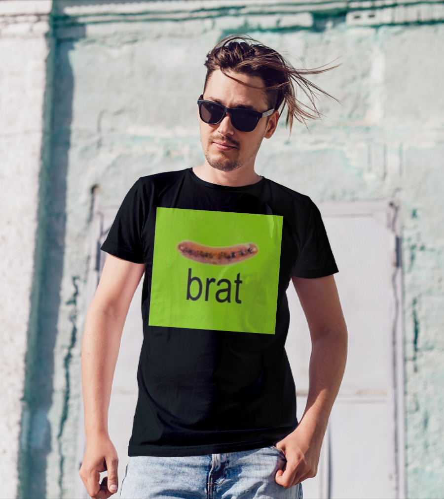 Snazzyseagull Brat Sausage On Bright Green Background T-Shirt