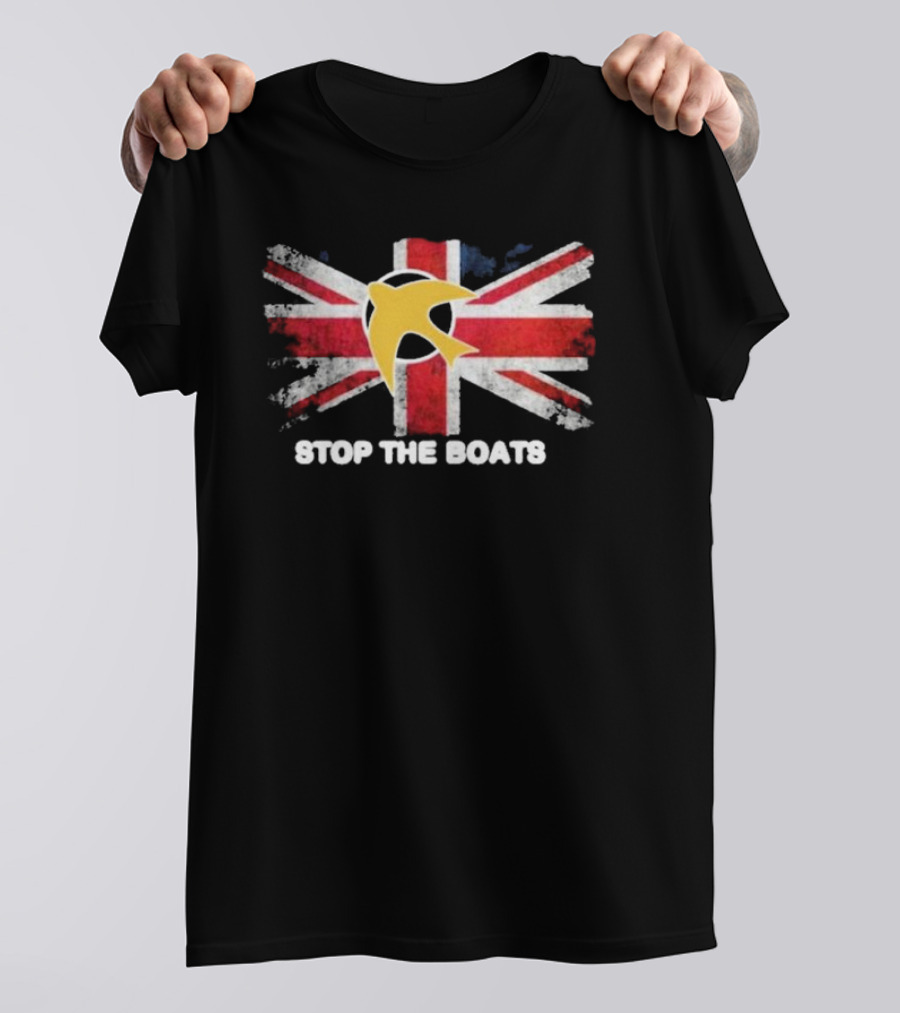 Stop The Boats Ash Smith Union Jack Bird T-Shirt