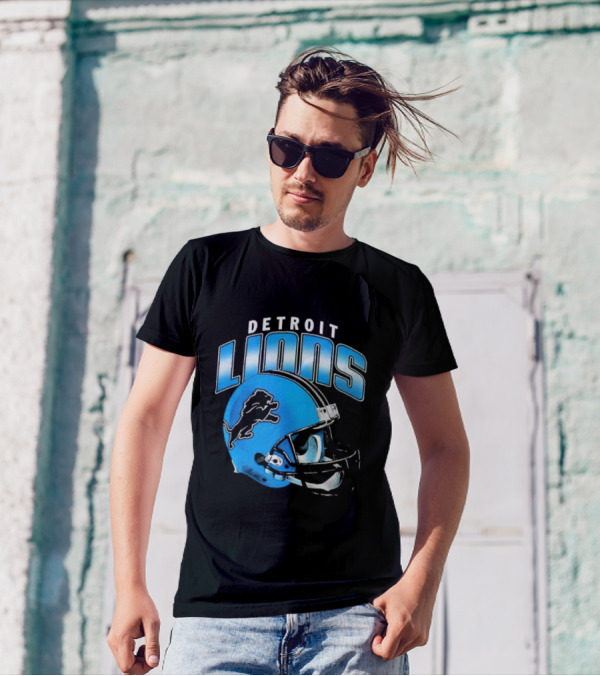 Detroit Lions Blue Gradient Helmet Football T-Shirt