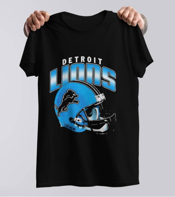 Detroit Lions Blue Gradient Helmet Football T-Shirt