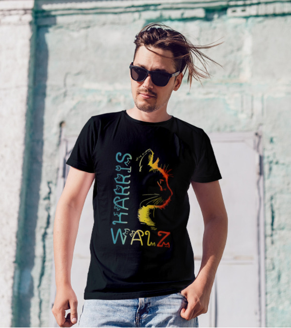 Harris Walz Cat Lettering 2024 Kamala Positive T-Shirt