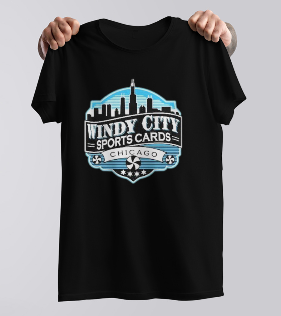 Windy City Sports Cards Chicago Skyline Badge T-Shirt