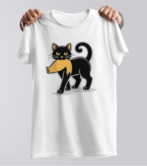 Cat Ladies For Kamala Harris Donald Trump 2024 Sarcastic Vintage Black Cat With Orange Mustache T-Shirt