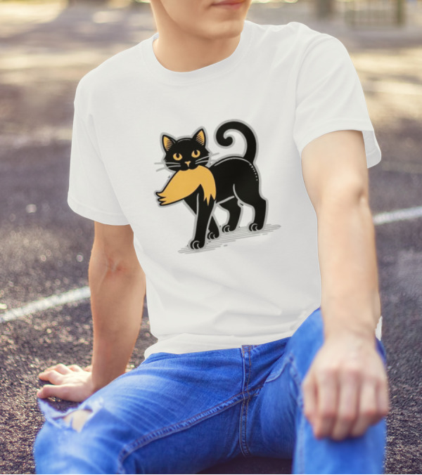 Cat Ladies For Kamala Harris Donald Trump 2024 Sarcastic Vintage Black Cat With Orange Mustache T-Shirt
