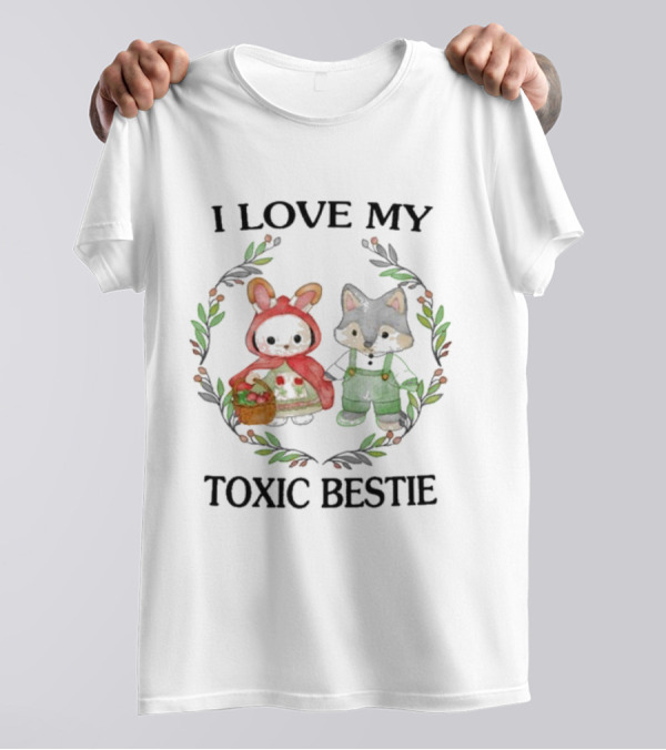 I Love My Toxic Bestie Cute Forest Friends In Hood And Overalls T-Shirt