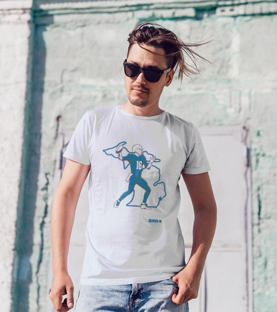 Jared Goff 16 Michigan Outline Football Star T-Shirt