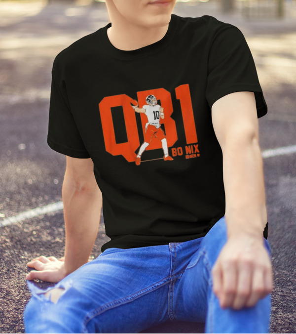 Bo Nix QB1 NFL Denver Broncos Football T-Shirt