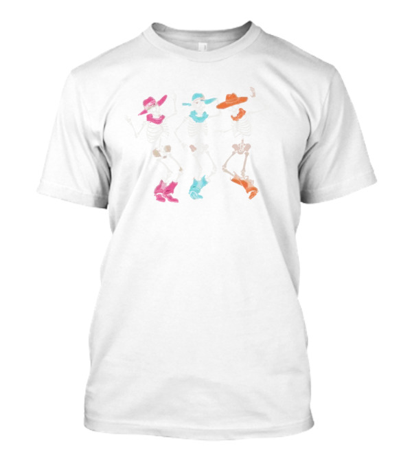 Cowboy Dancing Skeletons Halloween 2024 Retro Colorful T-Shirt