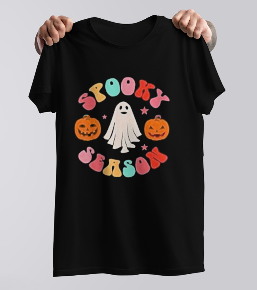 Spooky Season Retro Halloween Cute Ghost With Pumpkins T-Shirt