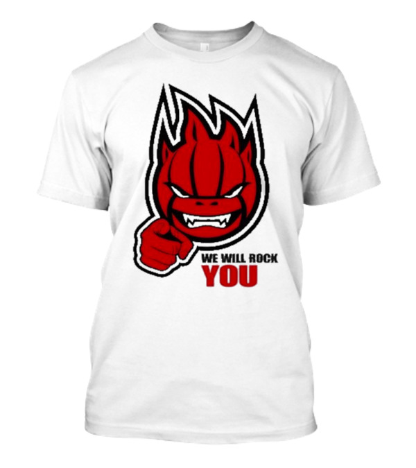 Sir Safety Perugia We Will Rock You Red Flame Character With Pointing Finger T-Shirt