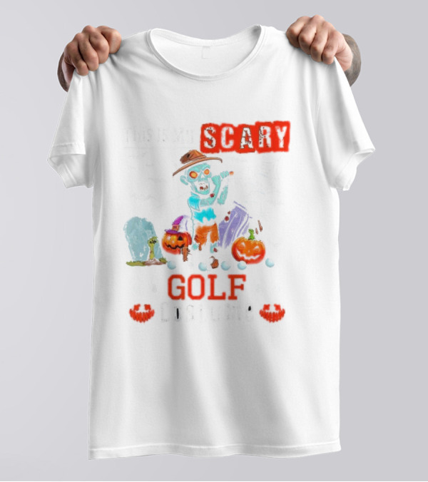 This Is My Scary Golf Costume Halloween Zombie Golfer With Pumpkins And Bats T-Shirt