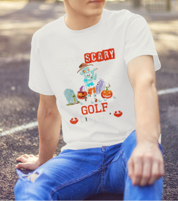 This Is My Scary Golf Costume Halloween Zombie Golfer With Pumpkins And Bats T-Shirt