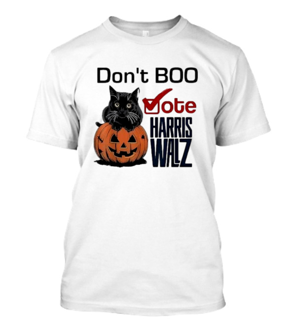Don't Boo Vote Harris Walz Halloween 2024 Black Cat Pumpkin T-Shirt
