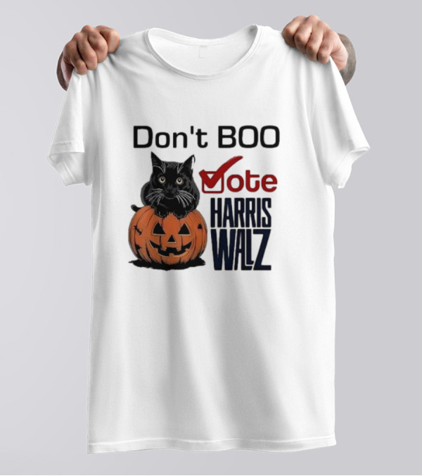 Don't Boo Vote Harris Walz Halloween 2024 Black Cat Pumpkin T-Shirt
