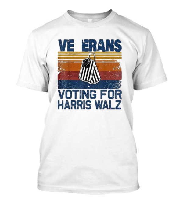 VE TERANS VOTING FOR HARRIS WALZ 2024 Dog Tags American Flag Stripes T-Shirt