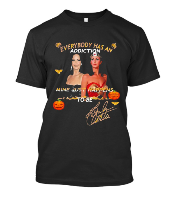 Everybody Has An Addiction Mine Just Happens To Be Halloween Pumpkins Crown Bats Signature T-Shirt