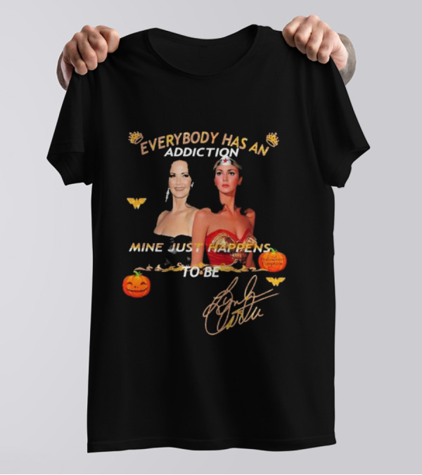 Everybody Has An Addiction Mine Just Happens To Be Halloween Pumpkins Crown Bats Signature T-Shirt