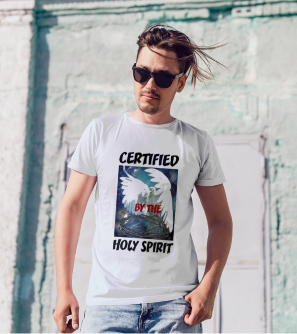 Certified By The Holy Spirit Angel Wings Cross Clouds T-Shirt