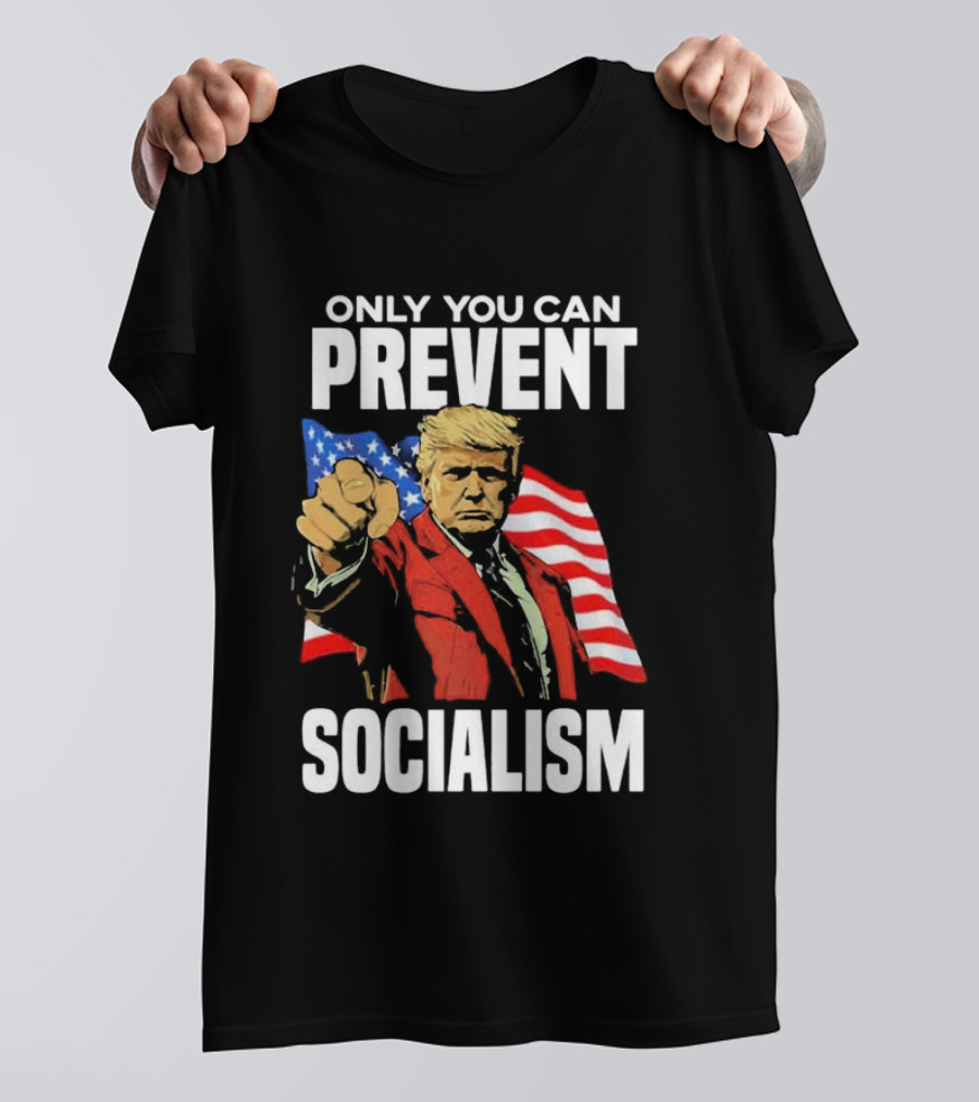 Trump Prevent Socialism With American Flag Background T-Shirt